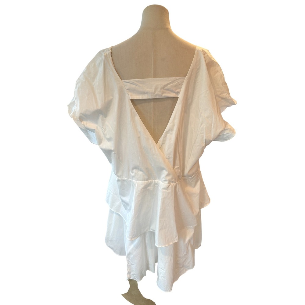 Anthropologie White Cotton Tiered Ruffle V-Neck Mini Dress 2X Plus Size - Picture 3 of 7
